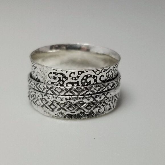 Vintage Spinner Ring, Silver Tone Moving Bands, Wide Size 10 Band, Estate - Picture 1 of 8